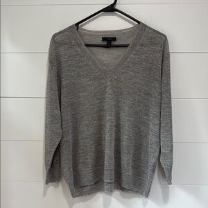 J. Crew Metallic Silver Gray V-Neck Lightweight Sweater Shirt Top Size Medium